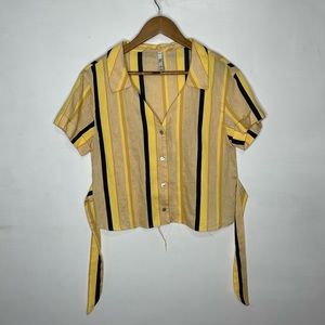 Zara trf Yellow striped Button front top cropped with ties
